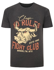 Bigdude Fighting Bull Print T-Shirt Charcoal