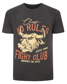 Bigdude Fighting Bull Print T-Shirt Charcoal