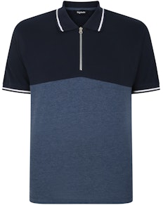 Bigdude Colour Block Poloshirt mit Reißverschluss, Marineblau/Jeans