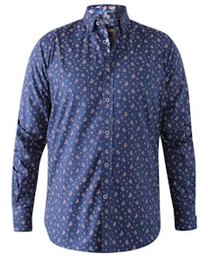 D555 Edmund Langarm-Hemd mit Blumendruck, Marineblau