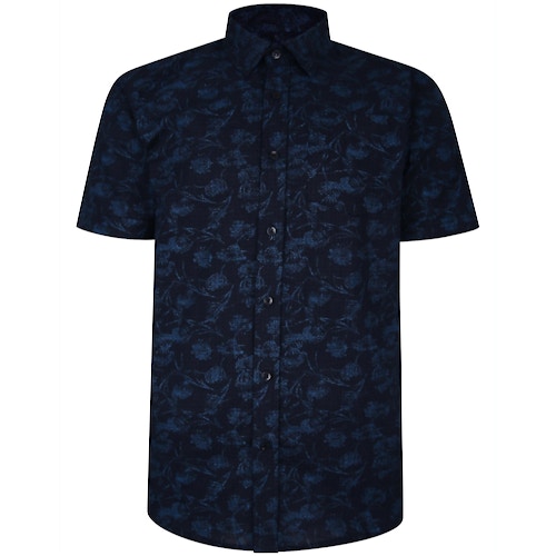 Bigdude Short Sleeve Cotton Woven Link Floral Pattern Shirt Black/Blue