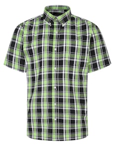 Bigdude Button Down Short Sleeve Check Shirt Green