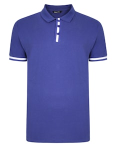 Bigdude Contrast Stripe Placket With Tipped Cuff Polo Shirt Cobalt Tall