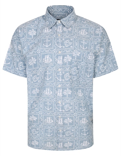 Bigdude Nautical Print Short Sleeve Shirt Grey Tall