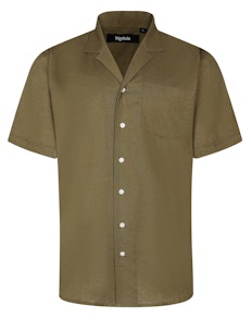 Bigdude Relaxed Collar Linen Blend Shirt Khaki Tall