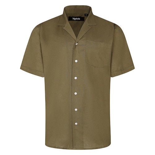 Bigdude Relaxed Collar Linen Blend Shirt Khaki Tall