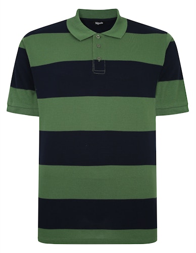 Bigdude Rugby Style Short Sleeve Polo Shirt Deep Green/Navy