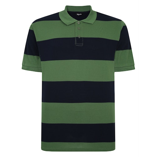 Bigdude Rugby Style Short Sleeve Polo Shirt Deep Green/Navy