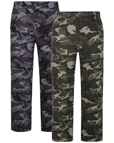 Bigdude Elasticated Waist Camouflage Cargo Trousers Charcoal/Khaki Twin