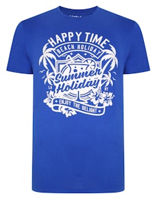 Bigdude Summer Holiday Print T-Shirt Königsblau Tall