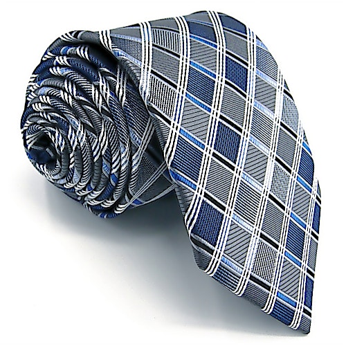 Extra Long Checkered Silk Tie Blue