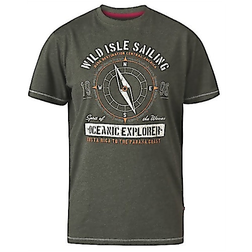 D555 Atticus Oceanic Explorer Print T-Shirt Khaki