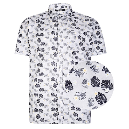 Bigdude All Over Floral Print Woven Short Sleeve Shirt Light Grey