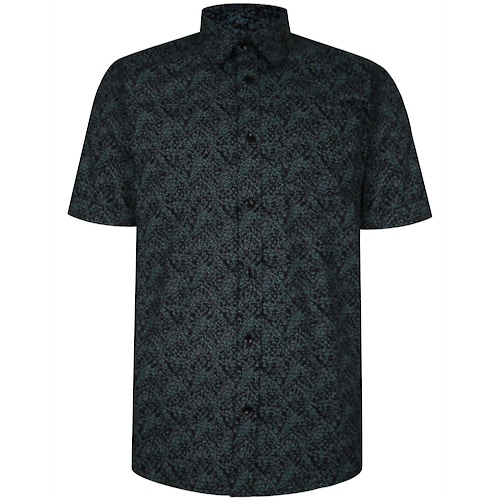 Bigdude Short Sleeve Cotton Woven Abstract Design Shirt Black/Green Tall