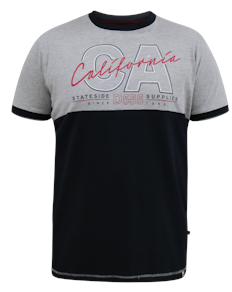 D555 Juniper California Print Cut And Sew Panel T-Shirt Grey Marl/Navy