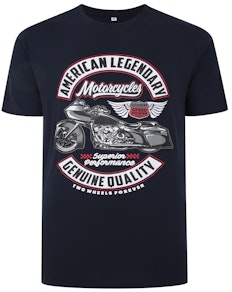 Bigdude T-Shirt mit Motorrad-Aufdruck, Marineblau, groß