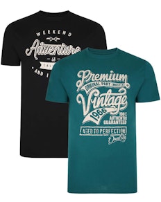 Bigdude T-Shirt im Doppelpack mit Premium Vintage Print Schwarz/Grün