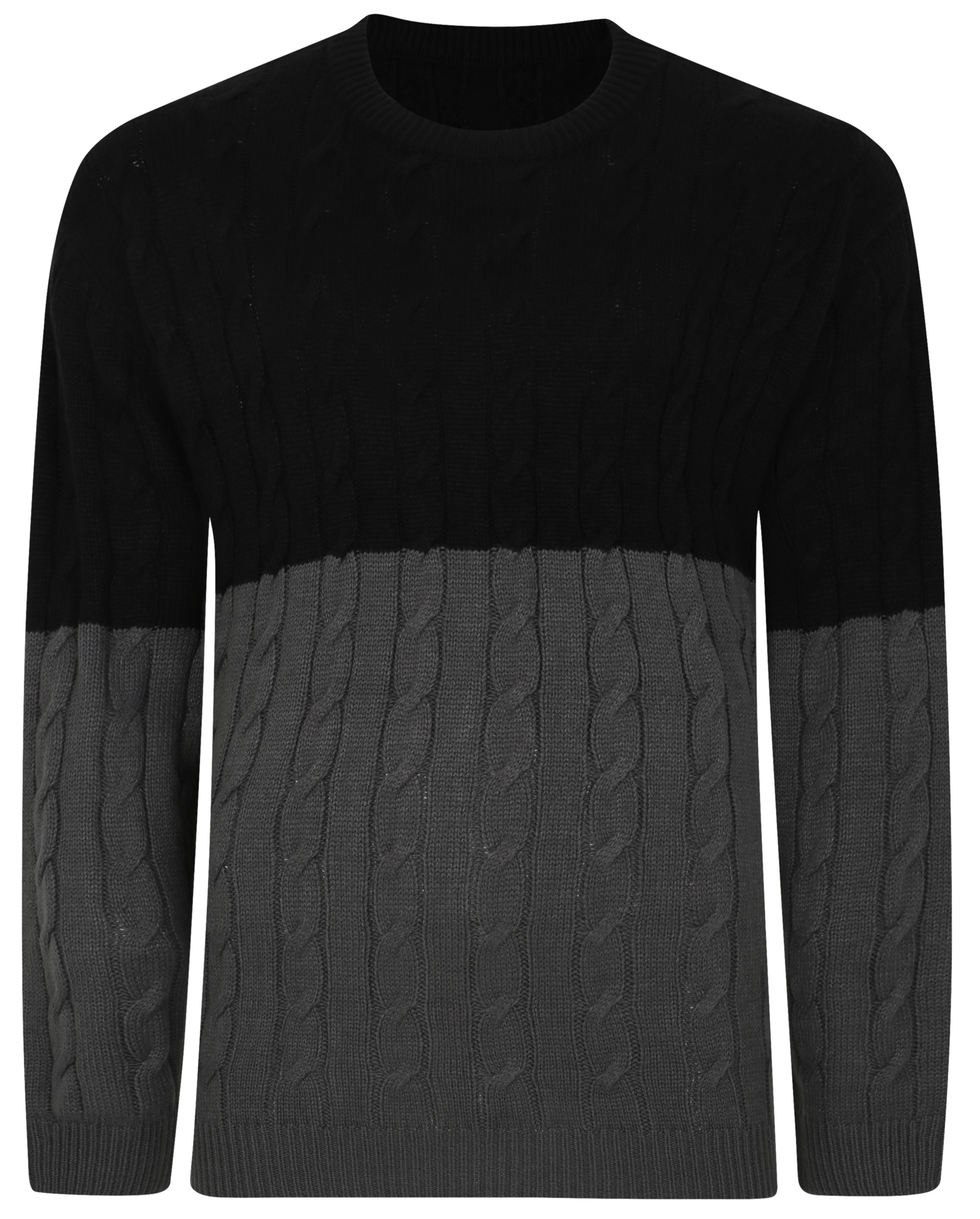 Bigdude Cable Knit Colour Block Jumper Black/Charcoal | BigDude