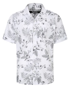 Bigdude Relaxed Collar Botanic Print Short Sleeve Shirt Black/White Tall
