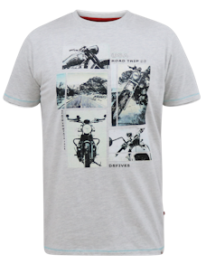 D555 Trafford Multi Bike Photo Print T-Shirt Off White Marl