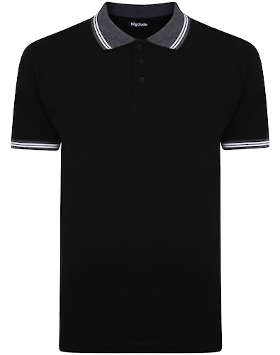 Bigdude Contrast Tipped Polo Shirt Black Tall | BigDude