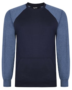 Bigdude Raglan-Pullover mit Rundhalsausschnitt in Kontrastfarbe Marineblau Tall