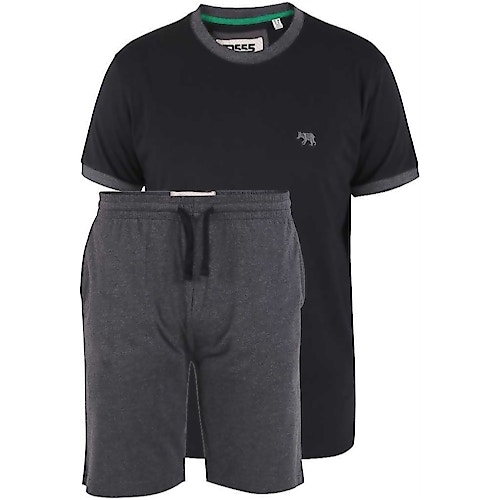 D555 Thorney T-Shirt/Shorts Check Loungewear Set Black/Charcoal Marl