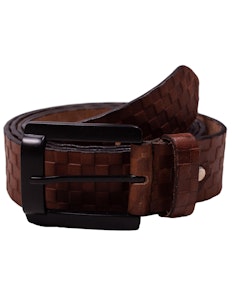 Lucas Leather Checked Belt Brown