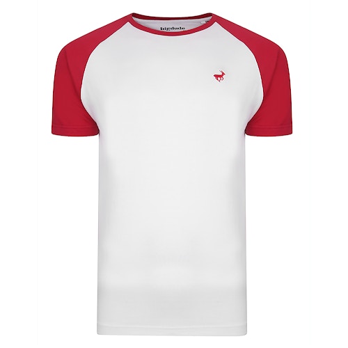 Bigdude Kontrast Raglan T-Shirt Weiß/Rot Tall Fit 
