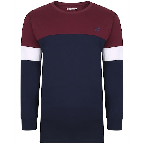 Bigdude Long Sleeve Block T-Shirt Burgundy/Navy