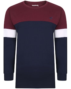 Bigdude Long Sleeve Block T-Shirt Burgundy/Navy Tall