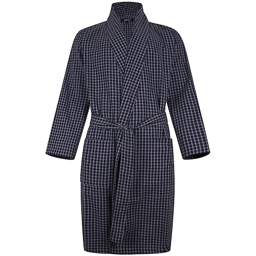 Bigdude Woven Check Dressing Gown Navy/Grey