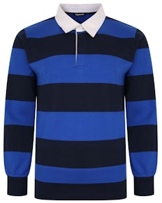 Bigdude Rugby Style Striped Long Sleeve Polo Shirt Navy/Royal Blue
