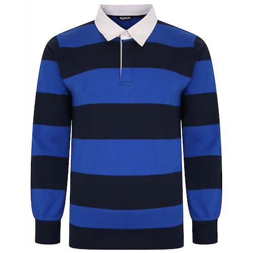 Bigdude Rugby Style Langarm Poloshirt Marineblau/Königsblau