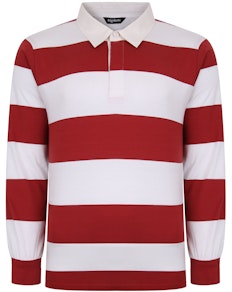Bigdude Rugby Style Striped Long Sleeve Polo Shirt Red/White