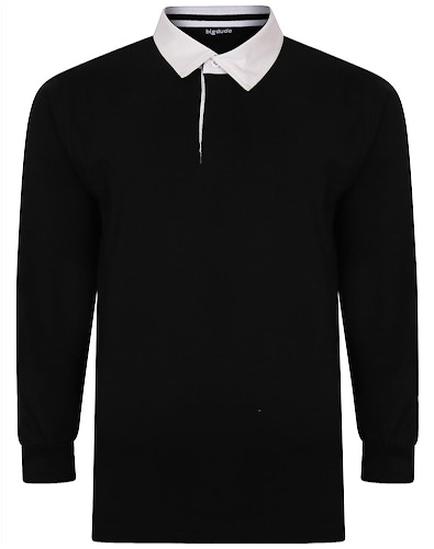 Bigdude Rugby Style Long Sleeve Polo Shirt Black