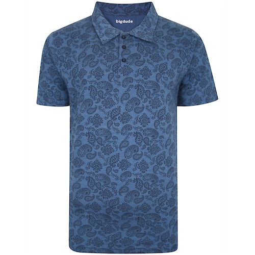 Bigdude All Over Paisley Print Polo Shirt Denim Marl
