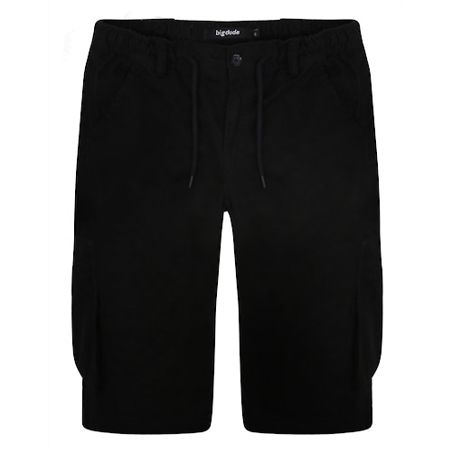 Bigdude Elasticated Waist Cargo Shorts with Drawstrings Black