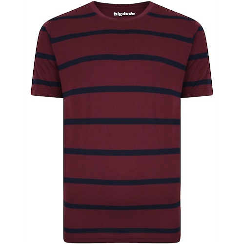 Bigdude Striped Crew Neck T-Shirt Burgundy/Navy