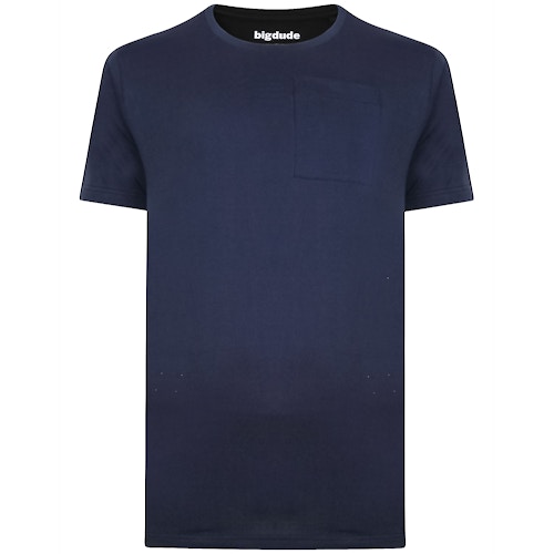 Bigdude Plain Crew Neck T-Shirt With Pocket Navy