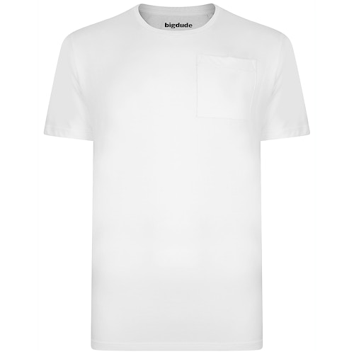 Bigdude Plain Crew Neck T-Shirt With Pocket White Tall