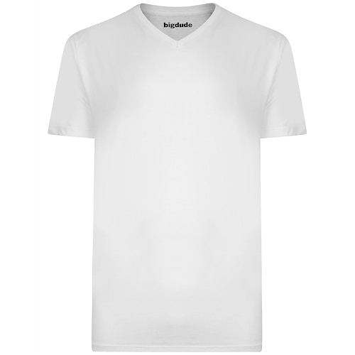 Bigdude T-Shirt V-Ausschnitt Weiß Tall Fit 