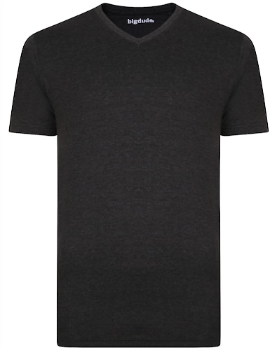 Bigdude Plain Marl V-Neck T-Shirt Charcoal Tall
