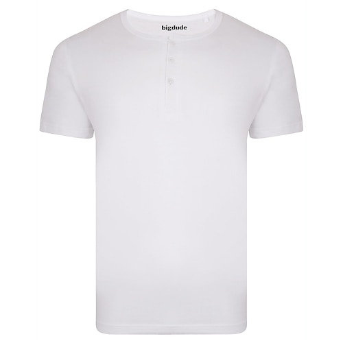 Bigdude T-Shirt mit Knopfleiste Weiß