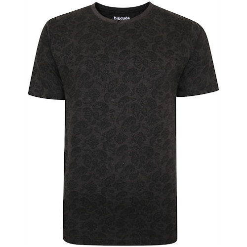 Bigdude All Over Paisley Print T-Shirt Charcoal Marl
