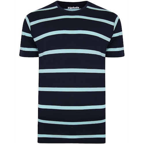 Bigdude Striped Crew Neck T-Shirt Navy/Turquoise