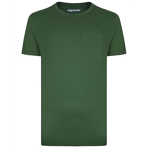 Bigdude Plain Crew Neck T-Shirt With Pocket Deep Green