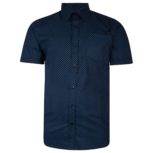 Bigdude Short Sleeve Cotton Woven Square Pattern Shirt Navy/Turquoise