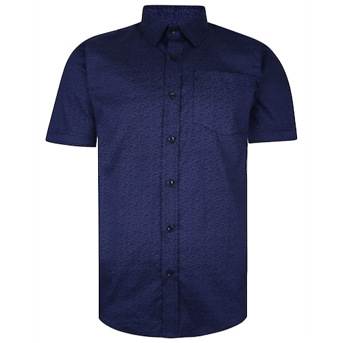 Bigdude Short Sleeve Cotton Woven Pattern Shirt Navy