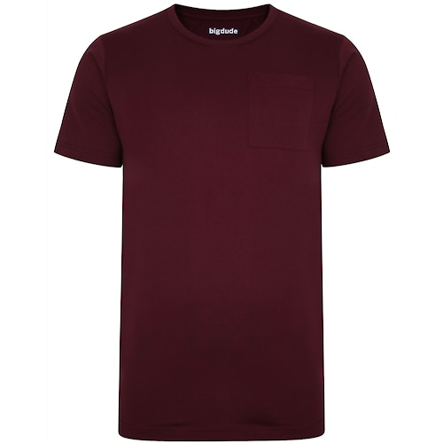 Bigdude Plain Crew Neck T-Shirt With Pocket Burgundy